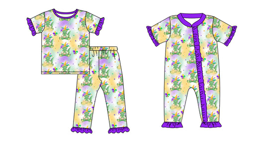 Toddler Baby Girls Sister Mardi Gras Short Sleeve Pajama Set and Romper