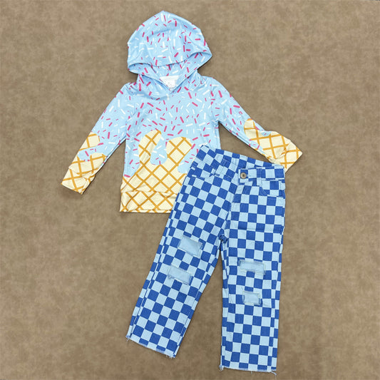 Kids Boys Blue Ice Cream Hoodie Top Pants Outfit