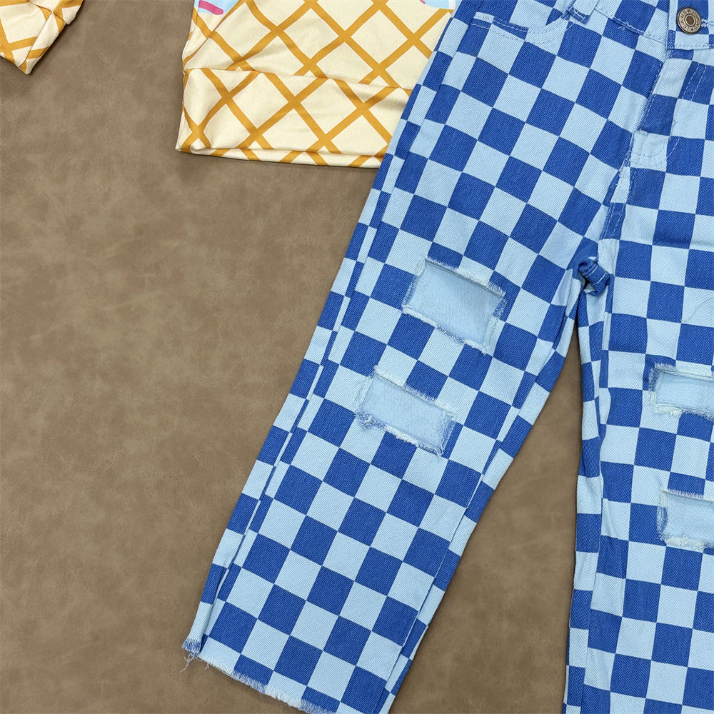 Kids Boys Blue Ice Cream Hoodie Top Pants Outfit