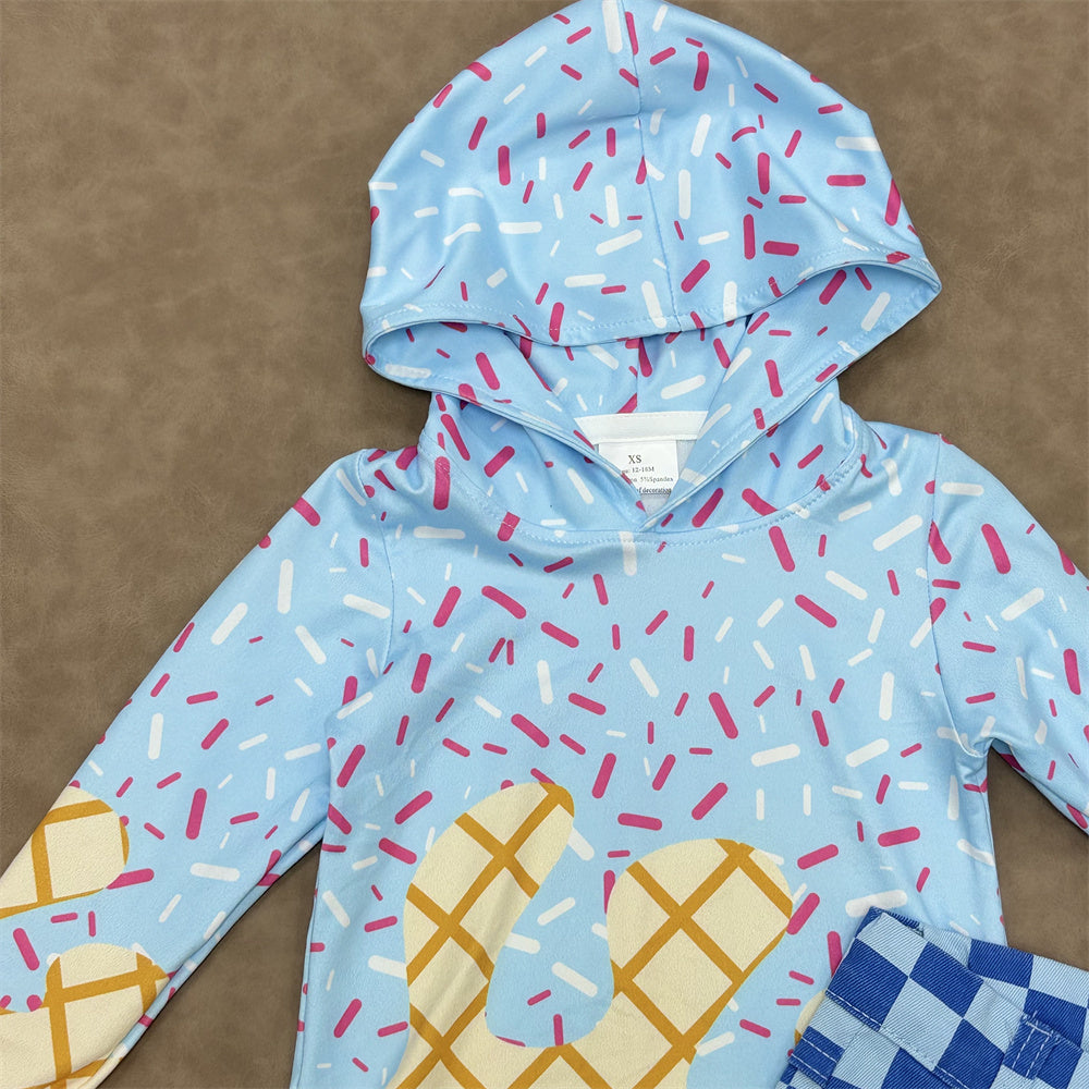 Kids Boys Blue Ice Cream Hoodie Top Pants Outfit
