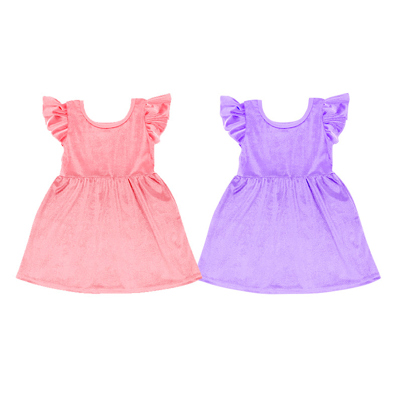 Toddler Baby Girls Solid Color Velvet  Dress Preorder