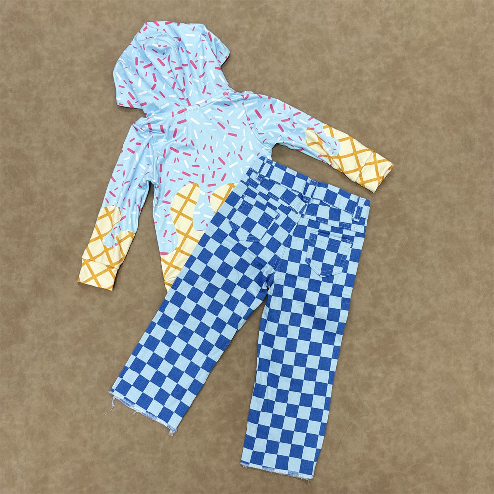 Kids Boys Blue Ice Cream Hoodie Top Pants Outfit
