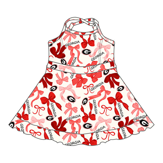 Preorder  5 MOQ，Baby Girls Georgia Bows Team Cheer Sleeveless Dresses