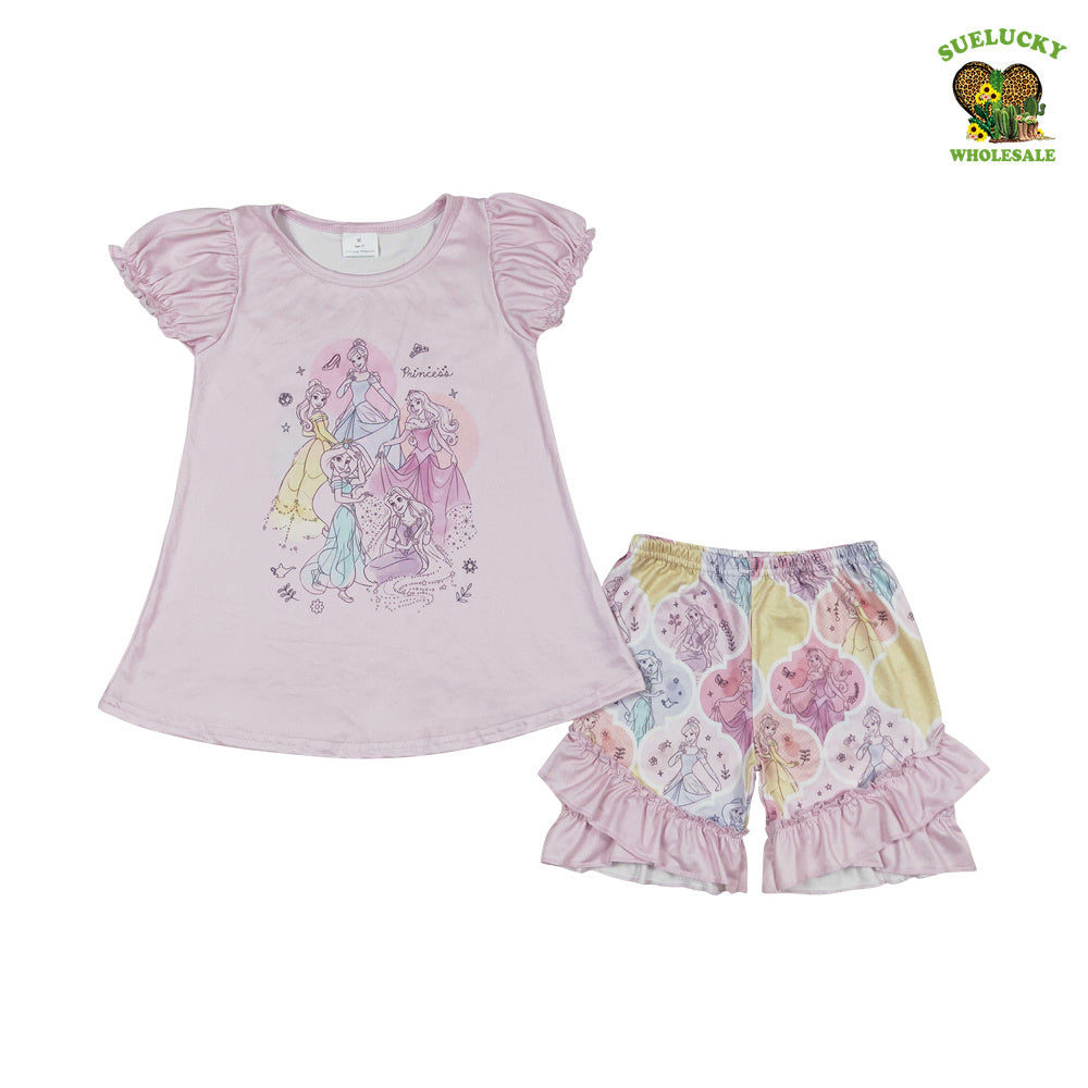 Summer Girls Short Sleeve  Princess Top Matching Shorts Set