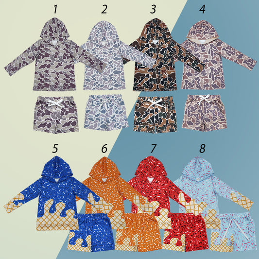 Sibling Baby Boys Camo Ice Cream Drip Hoodie Top With Shorts Outfit