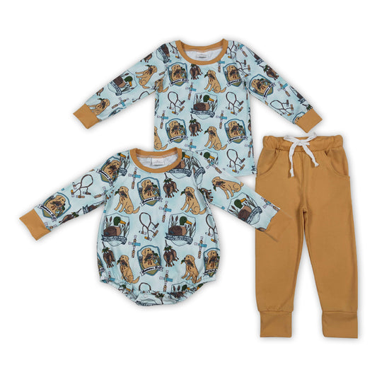 Hutning Dog & Duck Jogger set /Romper For Sibling Boy