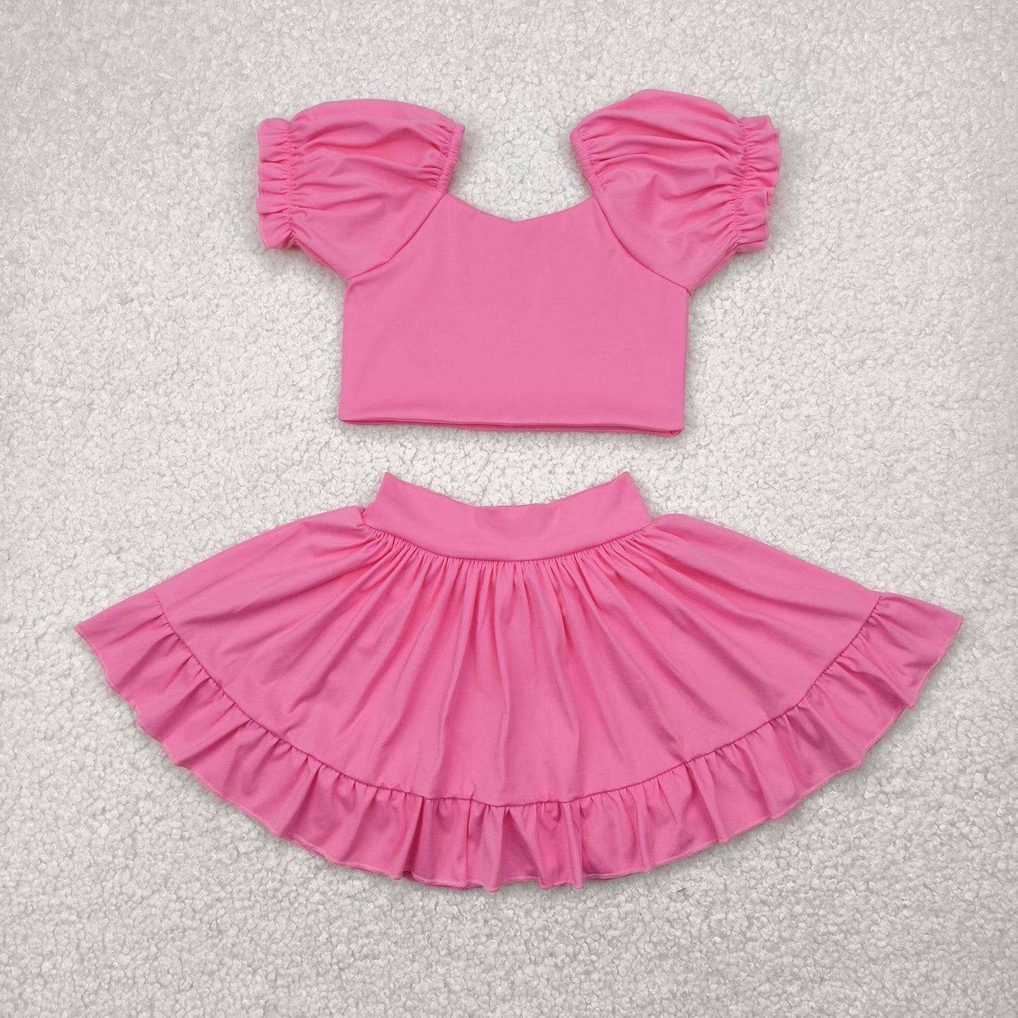 Sibling Baby Girls Solid Color  Short Sleeve Top Skort Set