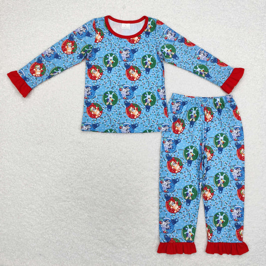 GLP1447 Baby Girls Christmas Cartoon Dog Pajama Set