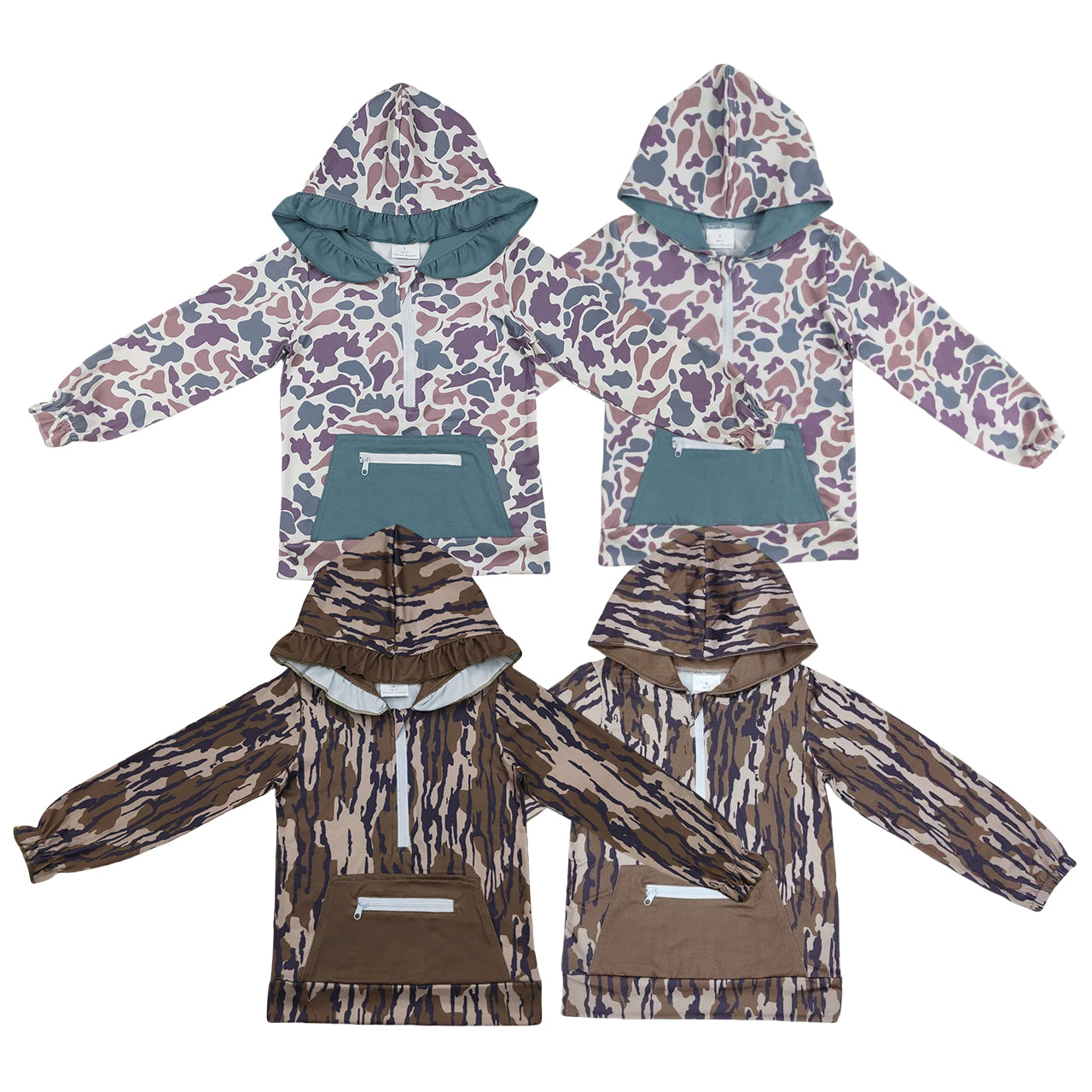 Sibling Baby Boys & Girls Camo Long Sleeve Half Hooded Pullvoer Top