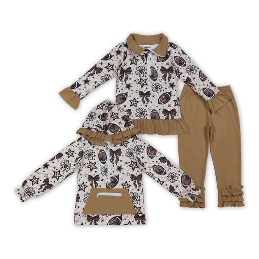 GLP2690 Kids Girls Football Pullover Top Icing Leggings Set / Hoodie Top