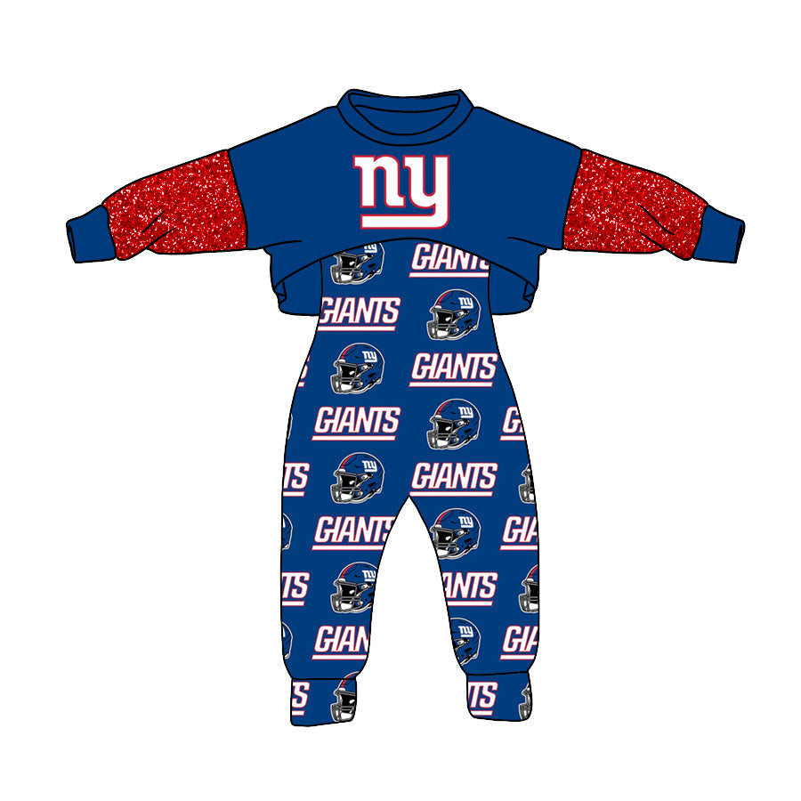 5 MOQ  Kids Girls NY Football Team Top and Jumpsuit Set