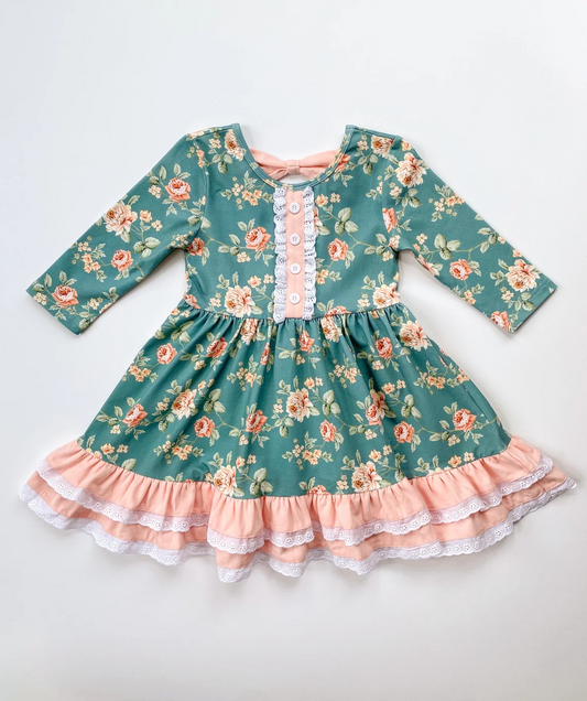 (3MOQ) Baby Girls Spring Floral Long Sleeve Dress Preorder