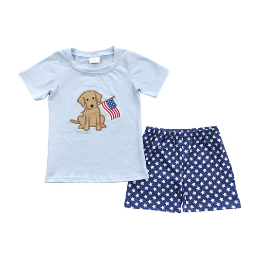 Summer Boys Shorts Set July 4th Dog Flag Clothing Set