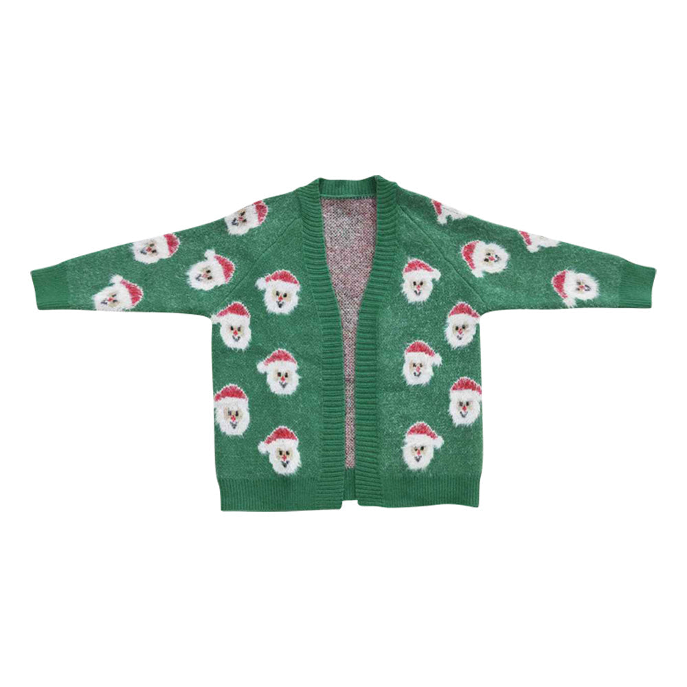 Kids Girls Christmas Santa Green Coat Sweater