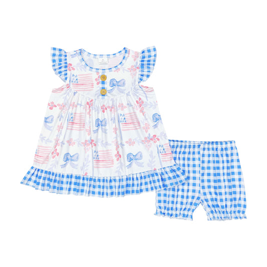 Summer Baby Girls  July 4th Flag Tunic Top Shorts Set