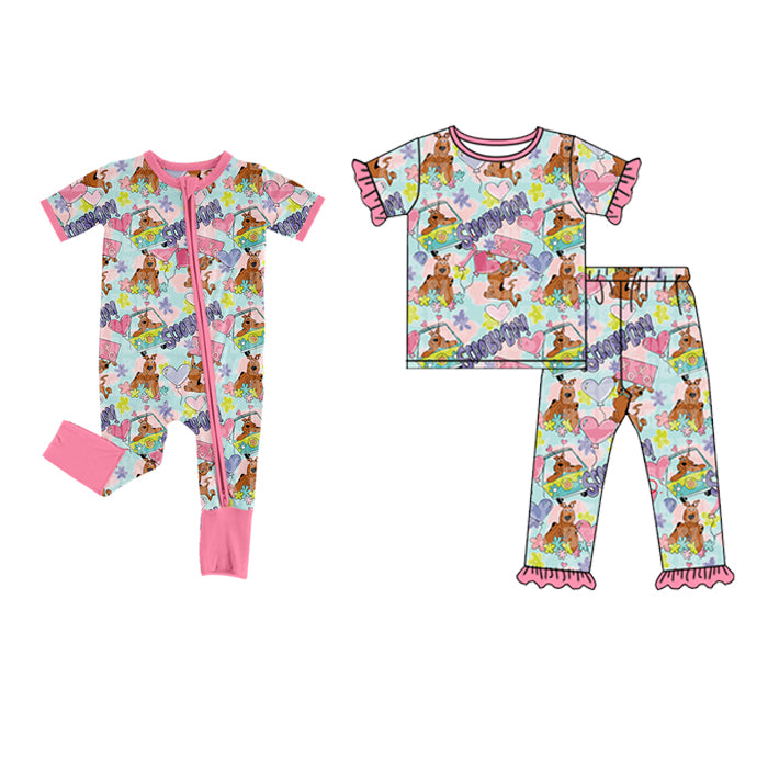 Sibling Baby Girls Cartoon Dog Pajama Set and Rompe Preorder