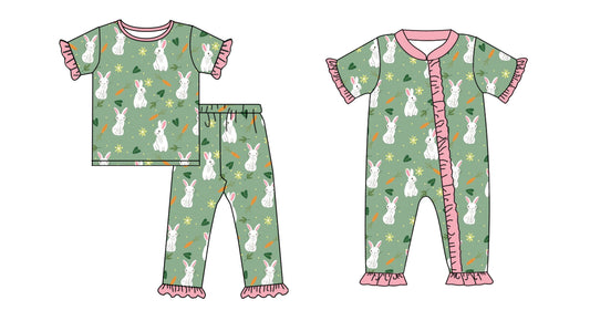 Toddler Baby Girls Sister Easter Bunny Short Sleeve Pajama Set and Romper Preorder