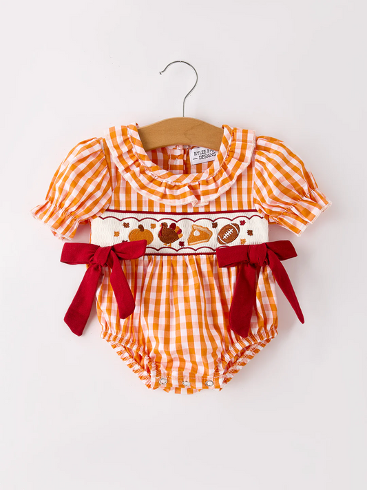 Preorder Baby Boys Thanksgiving Gingham Bubble Romper 5 MOQ