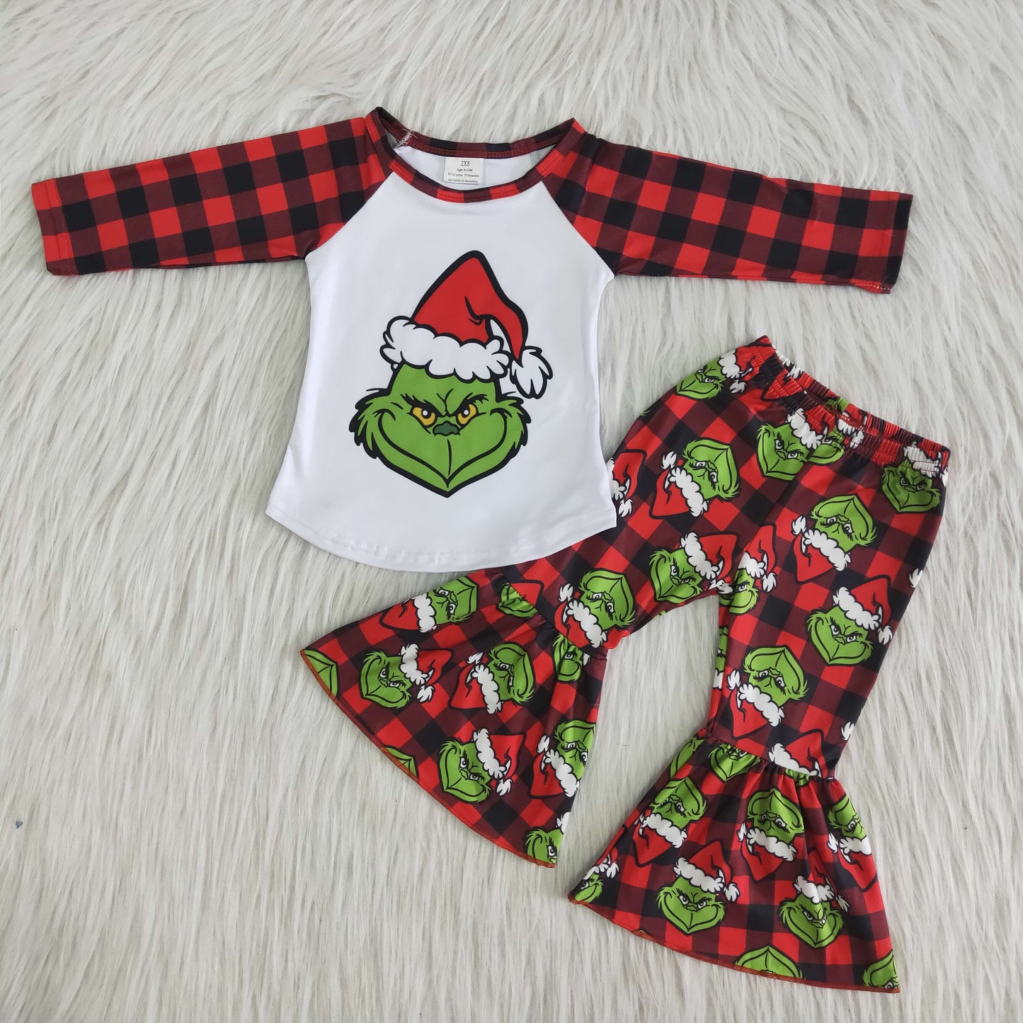 Girls Christmas Cartoon Outfit Green Face