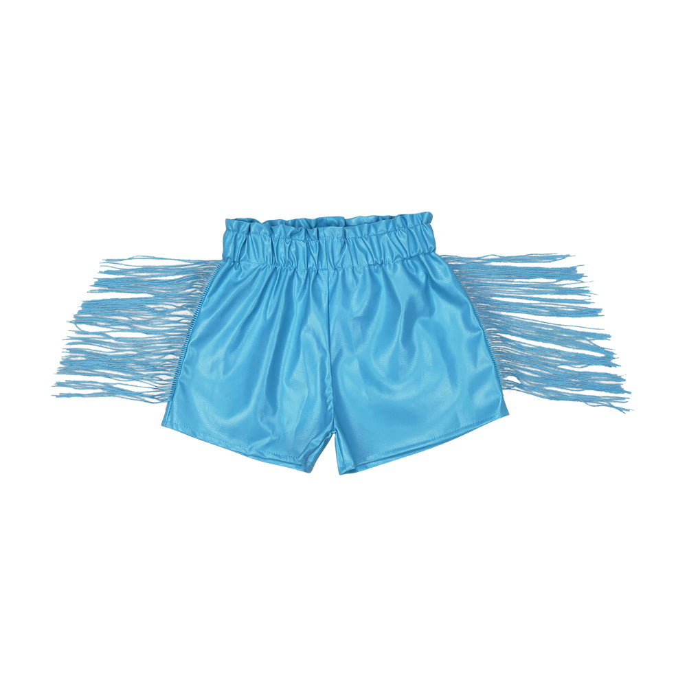 Baby Girls Blue Tassel Pleather Shorts