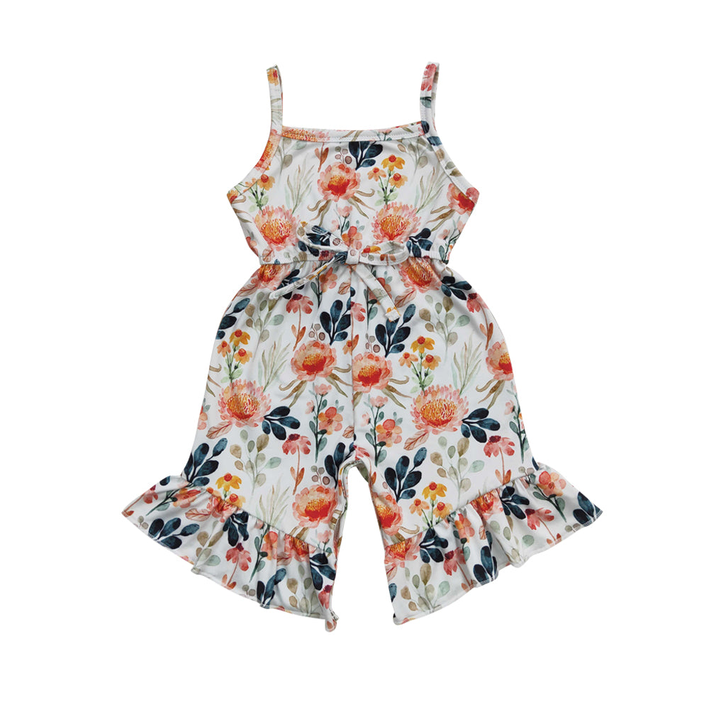 SR0205 Girls Summer Orankge Flower Jumpsuit