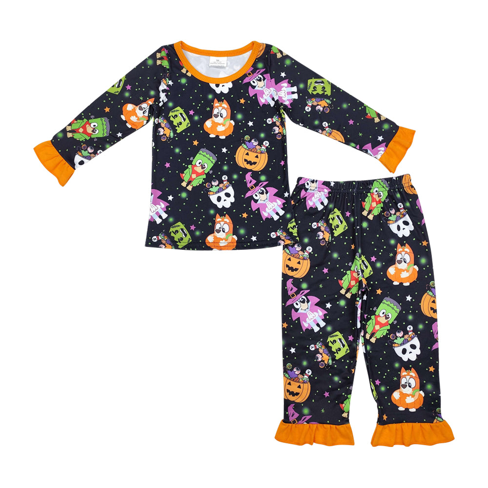 Baby Girls Halloween Cartoon Dog Pumpkin Long Sleeve Pajama Set