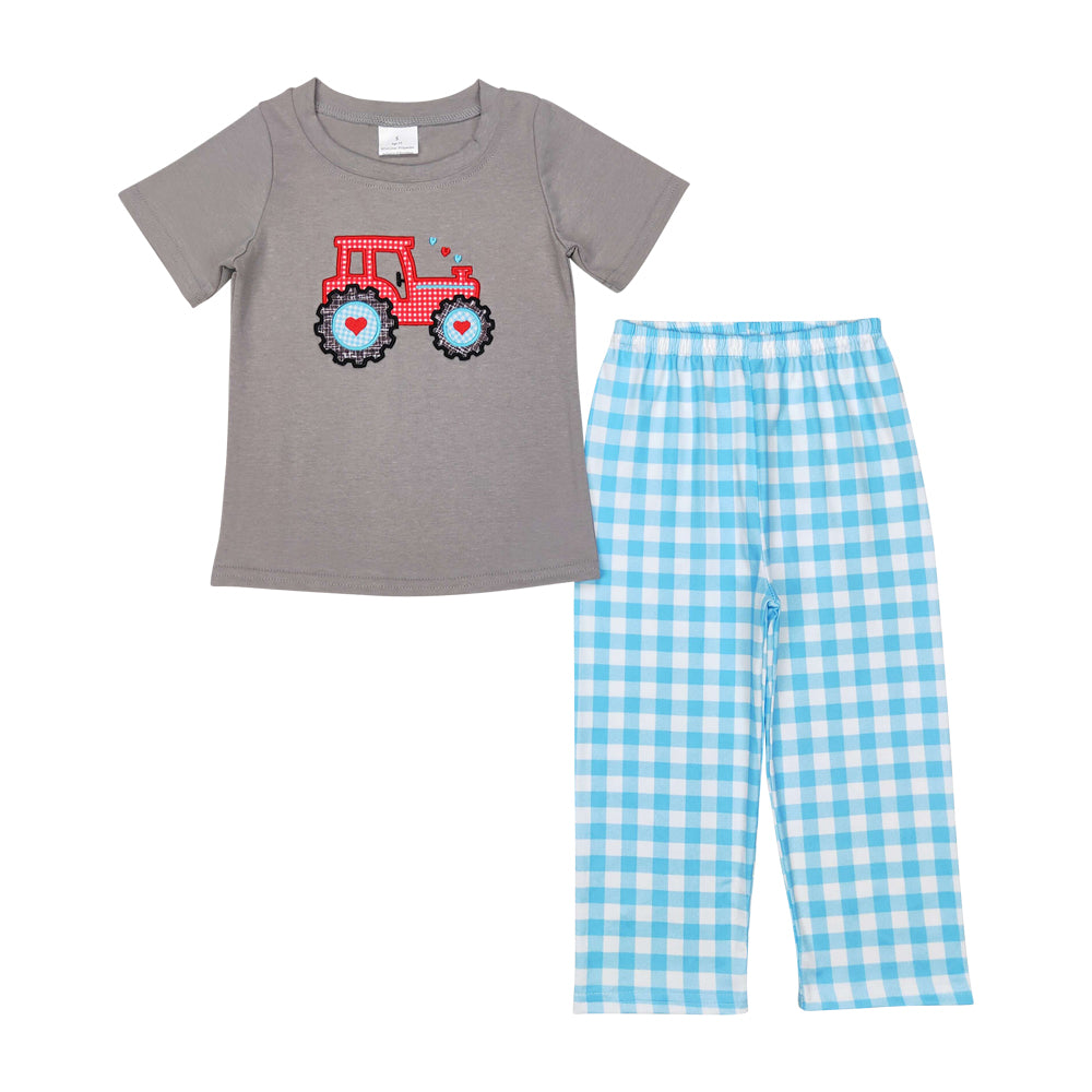 Baby Girls Boys Valentines Tractor Designs Rompers Sibling Clothing Sets