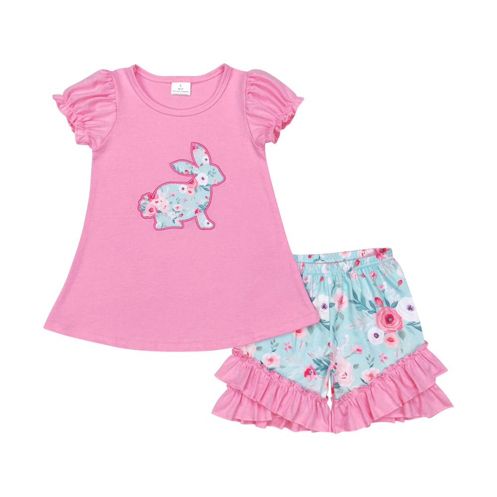 Sibling Girls Sister Easter  Bunny Floral Set and Romper