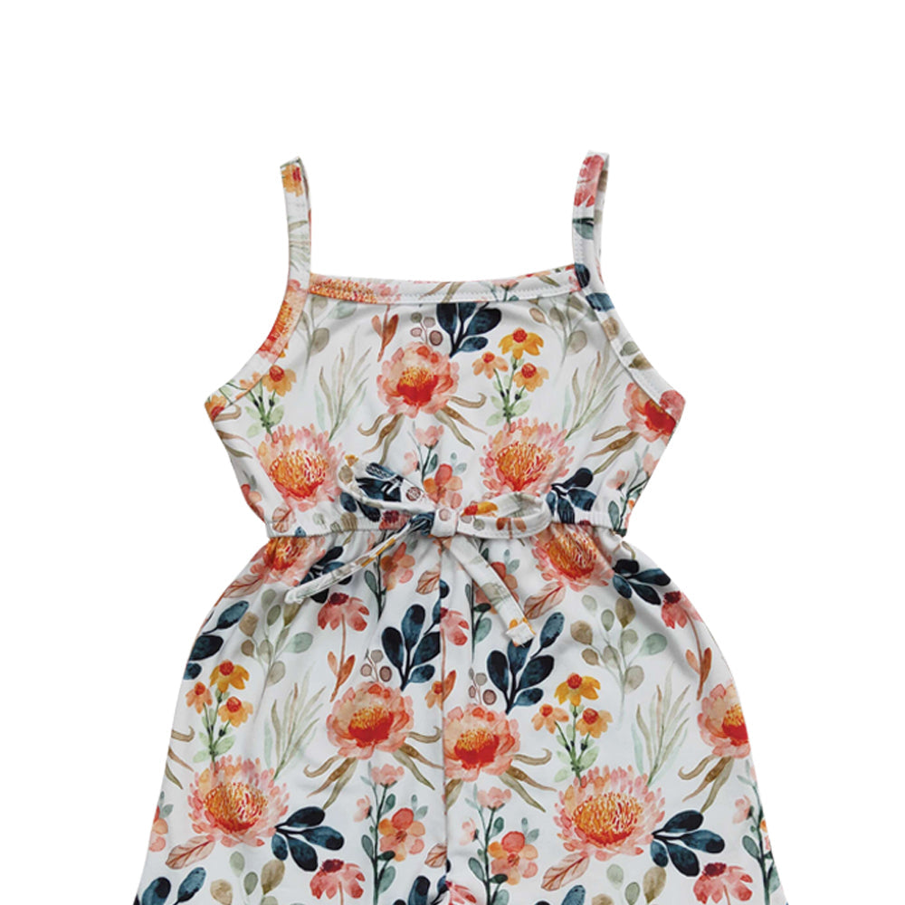 SR0205 Girls Summer Orankge Flower Jumpsuit