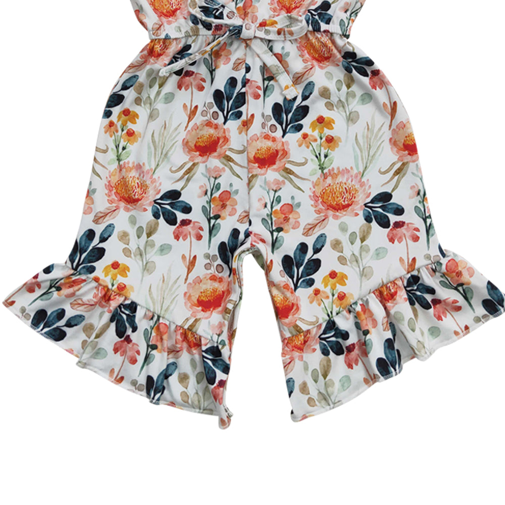 SR0205 Girls Summer Orankge Flower Jumpsuit