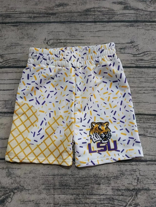 Preorder 5 MOQ Kids Boys Sport Team LSU Tiger Ice Dream White  Shorts