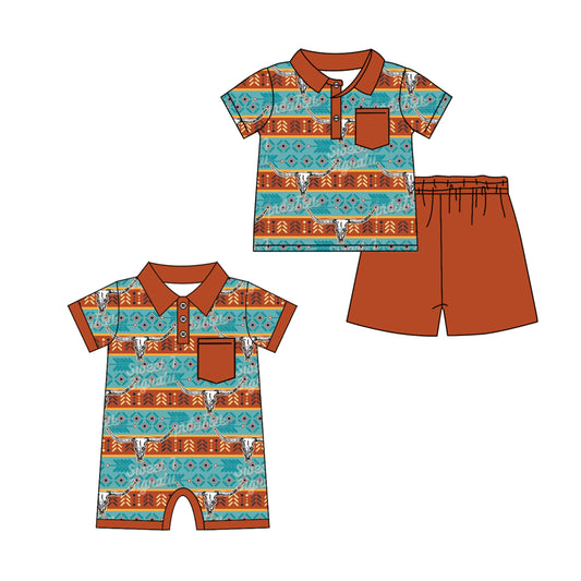 Sibling Baby Boys Western Cow Shorts Set and Romper