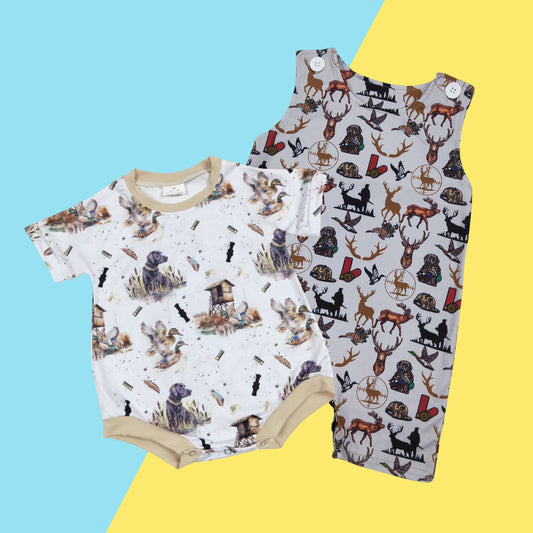 Newborn Baby Boys  Hunting Dog mallard Duck Short Sleeve Bubble Romper