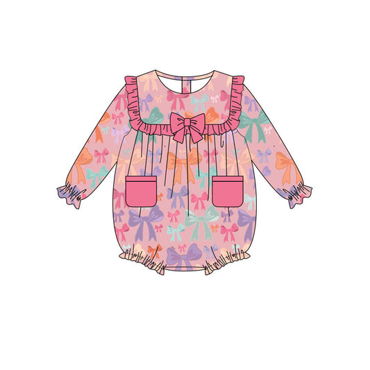 Preorder , 5 MOQ Baby Girls   Colorful Bow Long Sleeve Bubble
