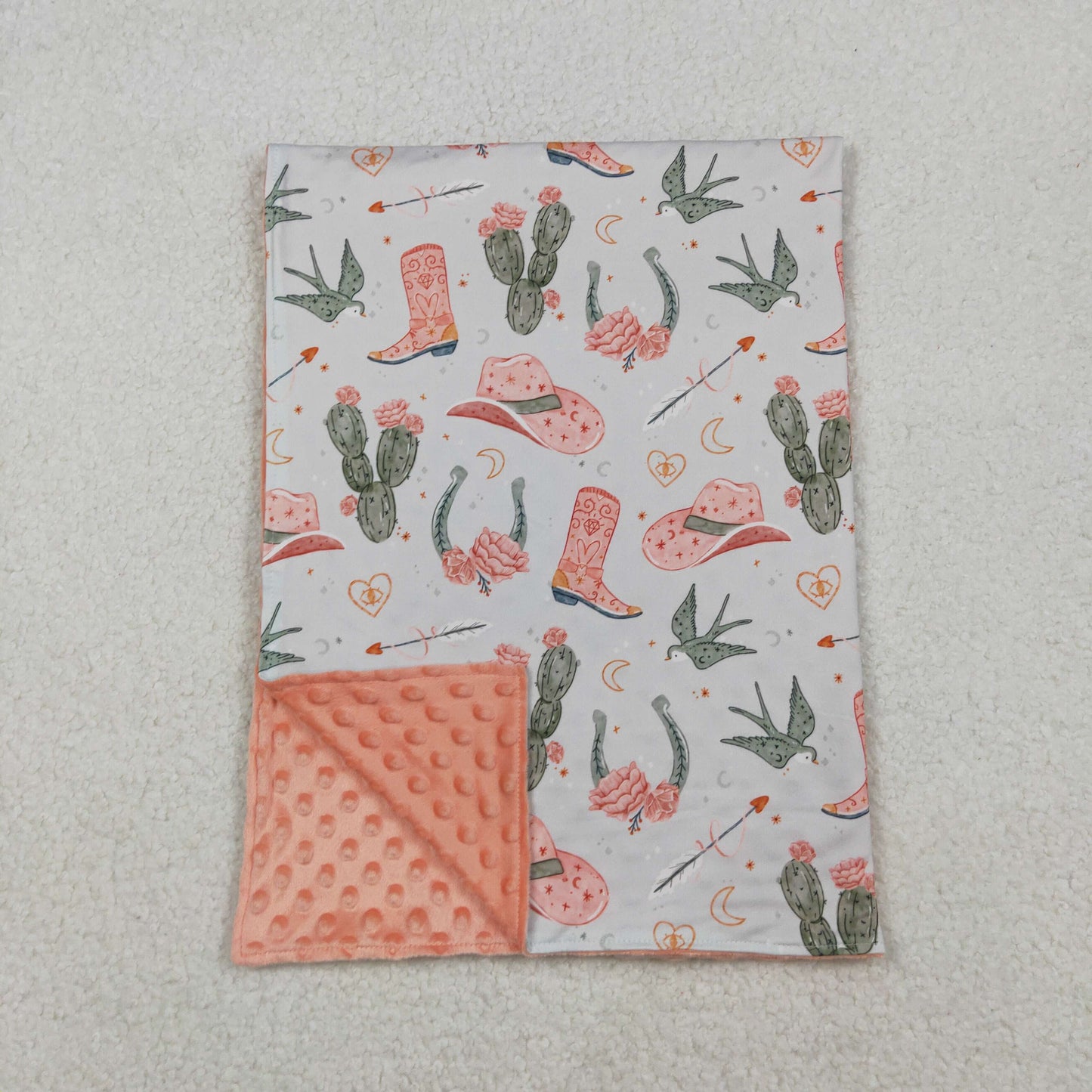 BL0177 Baby  Girls Western Pink Boots Cactus Print Blanket