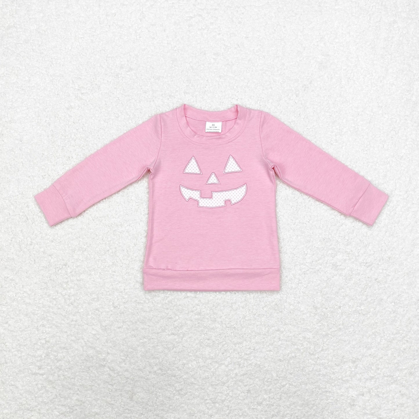 GT0717 Baby Girls Halloween Embroidery Pumpkin Pink Color Top