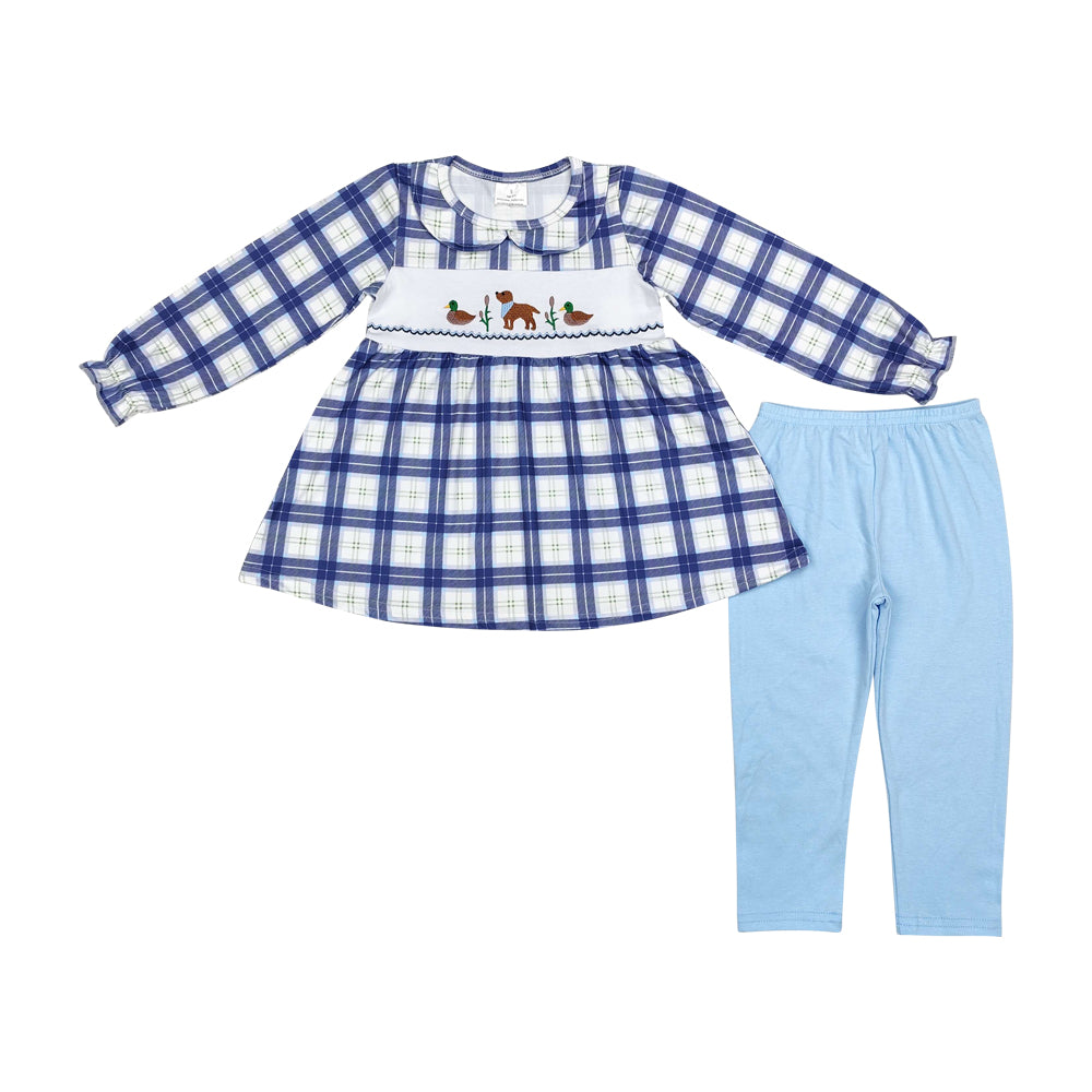 GLP1599 Baby Girls Mallard Hunting Dog Top Blue Pants Outfit