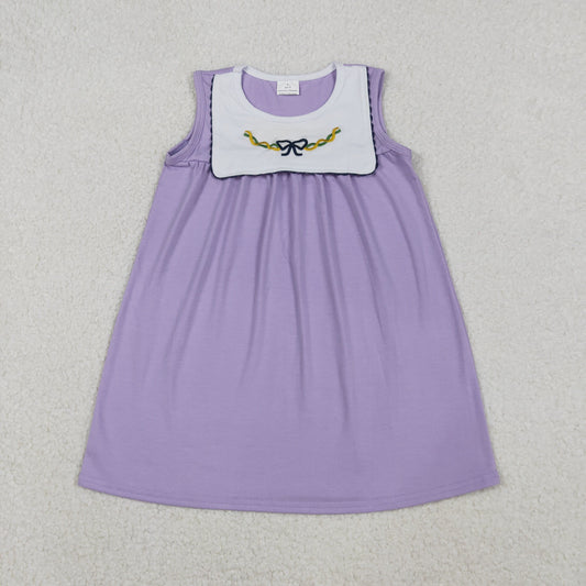 GSD2832 Kids Girls Mard Gards Purple Bow Sleeveless Dress