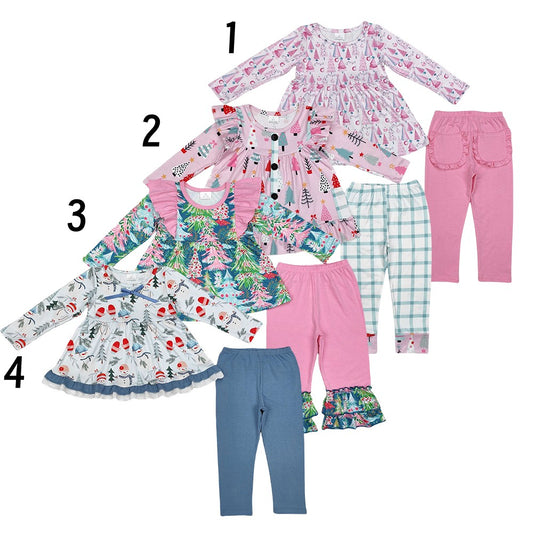 Sibling Baby Girls Christmas Tree Long Sleeve Tunic Top With Pants Set
