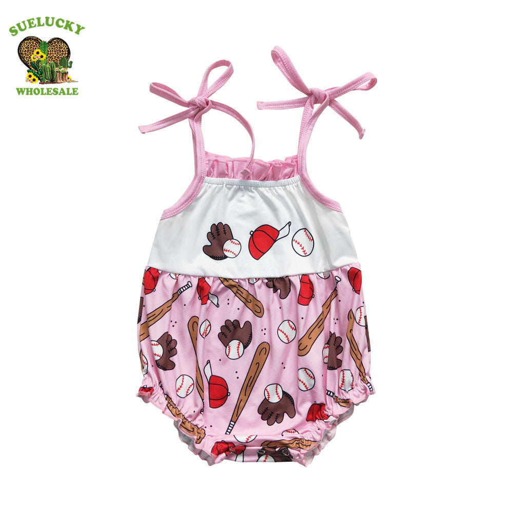 SR1234 Newborn Baby Girls Baseball Pink Romper