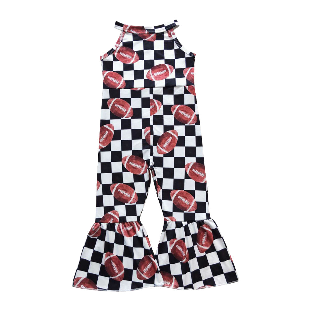 SR0445 Children Girls Football Checkerboar Halter Jumpsuit