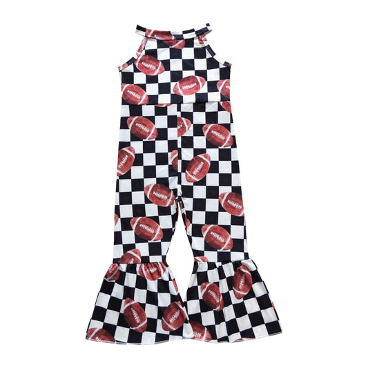 SR0445 Children Girls Football Checkerboar Halter Jumpsuit