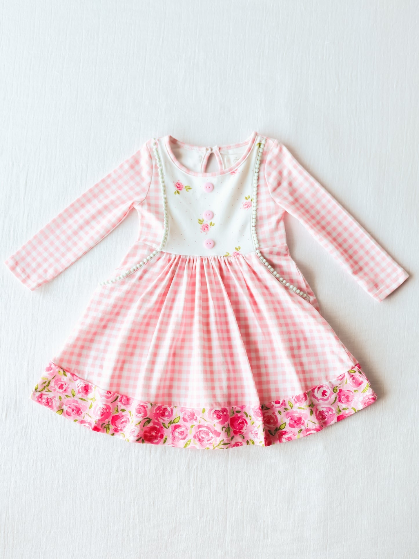 Baby Baby Girls  Pink Gingham Long Sleeve Dress Pre-order 3 MOQ