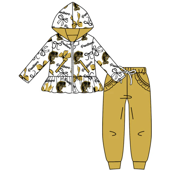 Preorder 5 MOQ Kids Sport Football Team Panthers Bow Matching Clothing