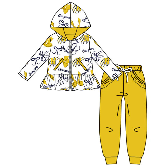 Preorder 5 MOQ Kids Sport Football Team   Cougars Bow Matching Clothing