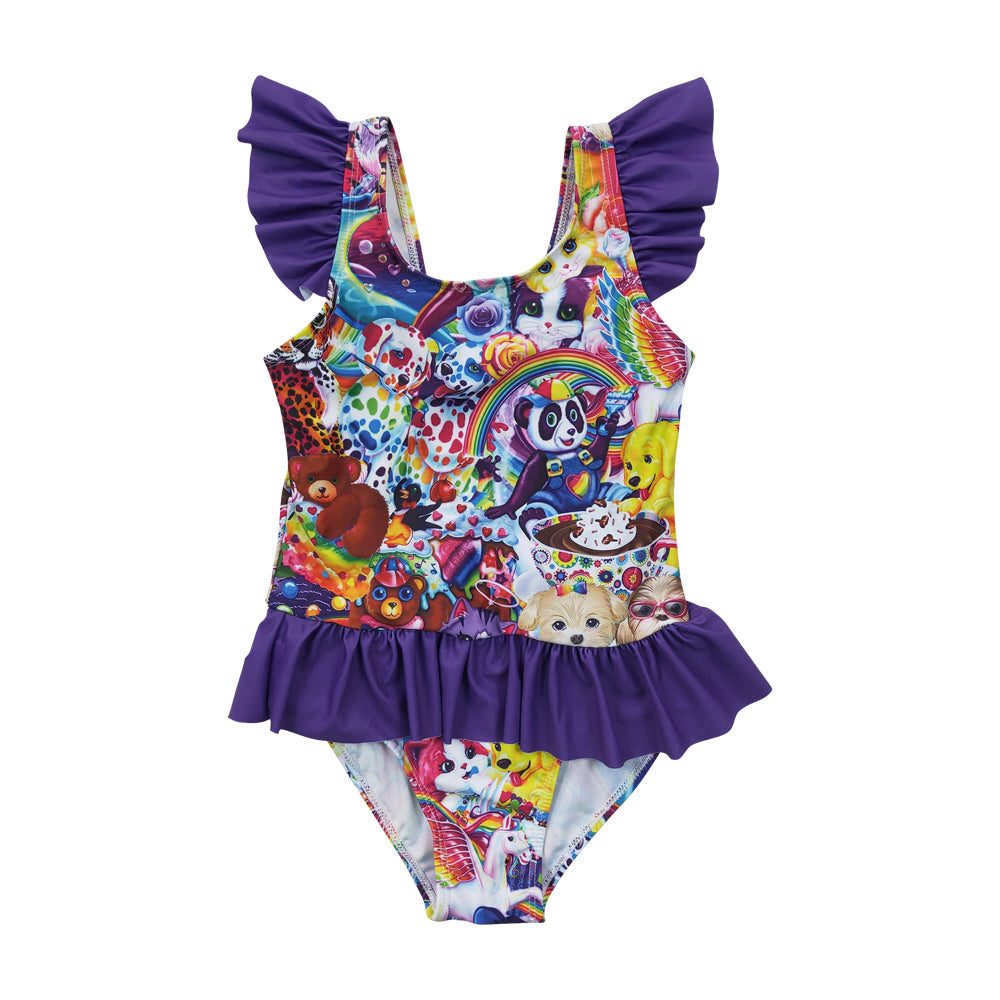 S0041 Girls Cute Cartoon Purple Swimsuit