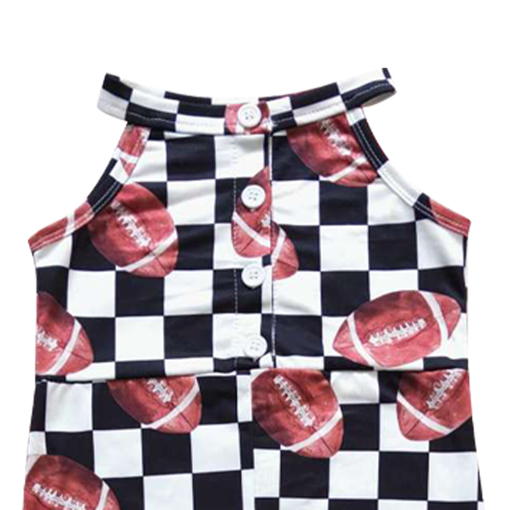 SR0445 Children Girls Football Checkerboar Halter Jumpsuit