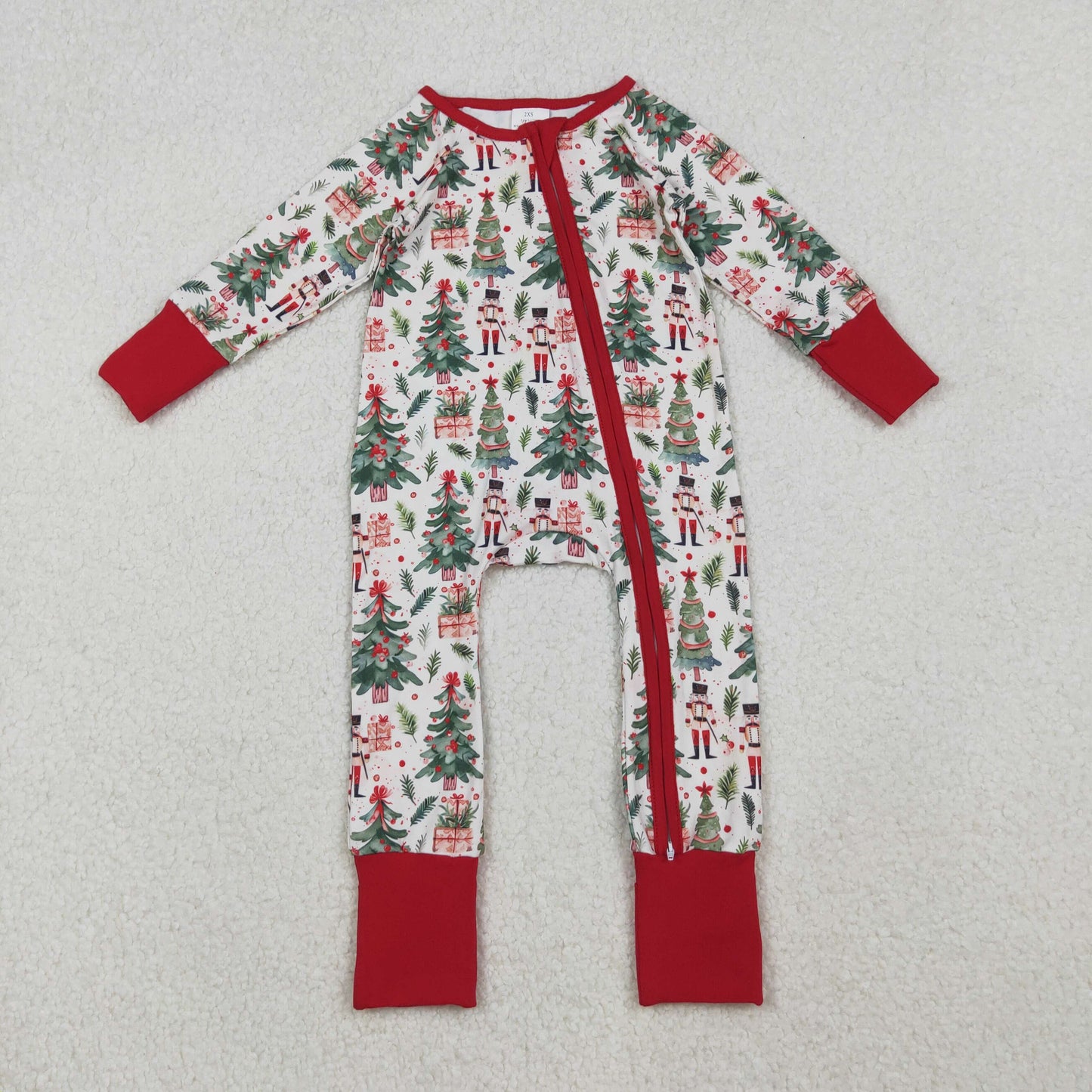 Baby Girls Christmas Tree Long Sleeve Footie Zippy Romper