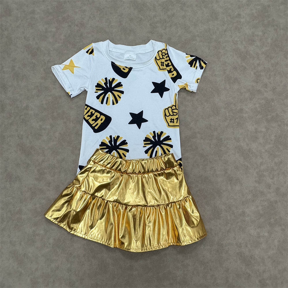 Kids Girls  Sport Team Cheer Top With  Leather Shorts Set