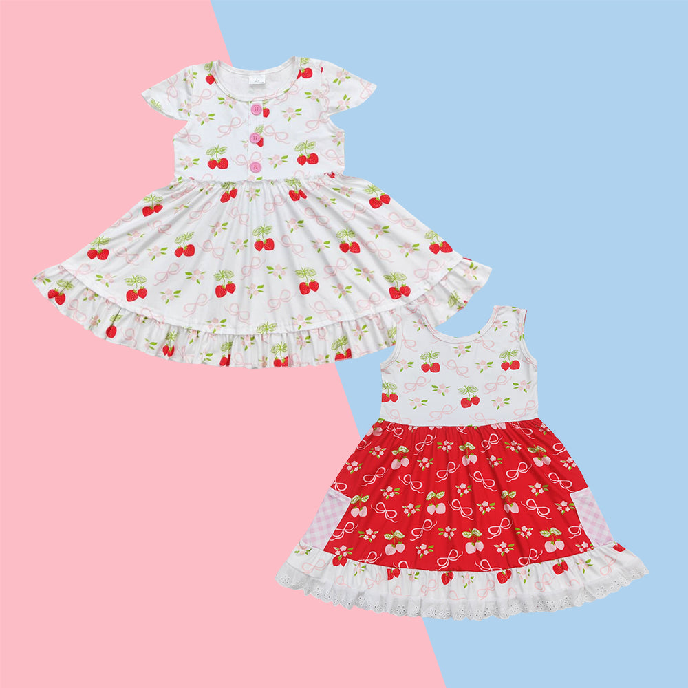 Kids Girls Sibling Summer Cherry Vintage Dress
